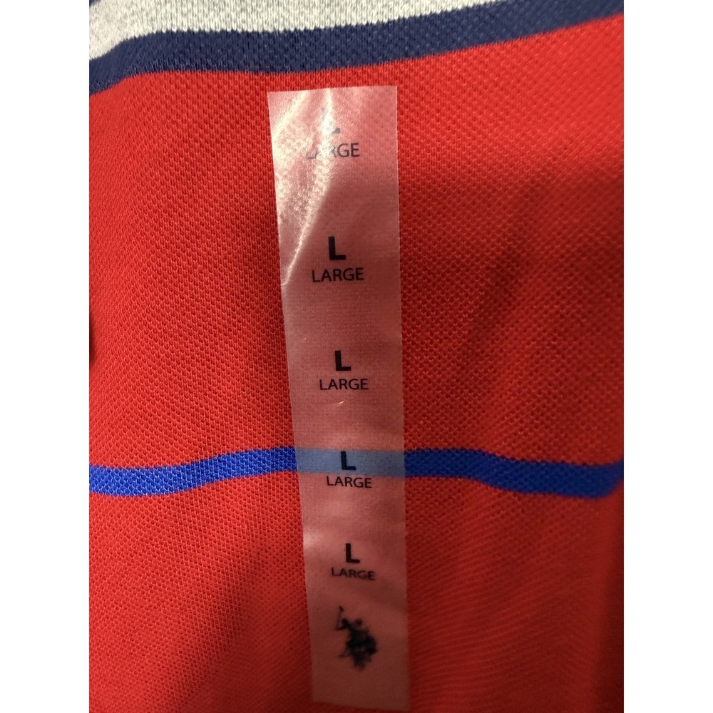 NWT‎ U.S. Polo Assn. Men's Large Red Striped Short Sleeve Pique Polo Shirt - Picture 3 of 6